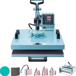 VEVOR Heat Press Machine, 15 x 15 inch, 8 in 1 Heat Transfer Machine with 6-30 oz Tumbler Press, 360° Swing Away T-Shirt Pressing, Digital Precise Control, for T-Shirts/Mugs/Hats/Plates, Green