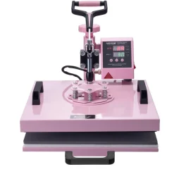 VEVOR Heat Press Machine, 15 x 15 inch, 5 in 1 Heat Transfer Machine with 30 oz Tumbler Press, 360° Swing Away T-Shirt Pressing, Digital Precise Control, for T-Shirts/Mugs/Hats/Plates, Pink