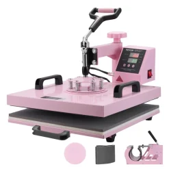 VEVOR Heat Press Machine, 15 x 15 inch, 5 in 1 Heat Transfer Machine with 30 oz Tumbler Press, 360° Swing Away T-Shirt Pressing, Digital Precise Control, for T-Shirts/Mugs/Hats/Plates, Pink