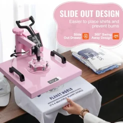 VEVOR Heat Press Machine, 15 x 15 inch, 5 in 1 Heat Transfer Machine with 30 oz Tumbler Press, 360° Swing Away T-Shirt Pressing, Digital Precise Control, for T-Shirts/Mugs/Hats/Plates, Pink