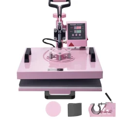 VEVOR Heat Press Machine, 15 x 15 inch, 5 in 1 Heat Transfer Machine with 30 oz Tumbler Press, 360° Swing Away T-Shirt Pressing, Digital Precise Control, for T-Shirts/Mugs/Hats/Plates, Pink