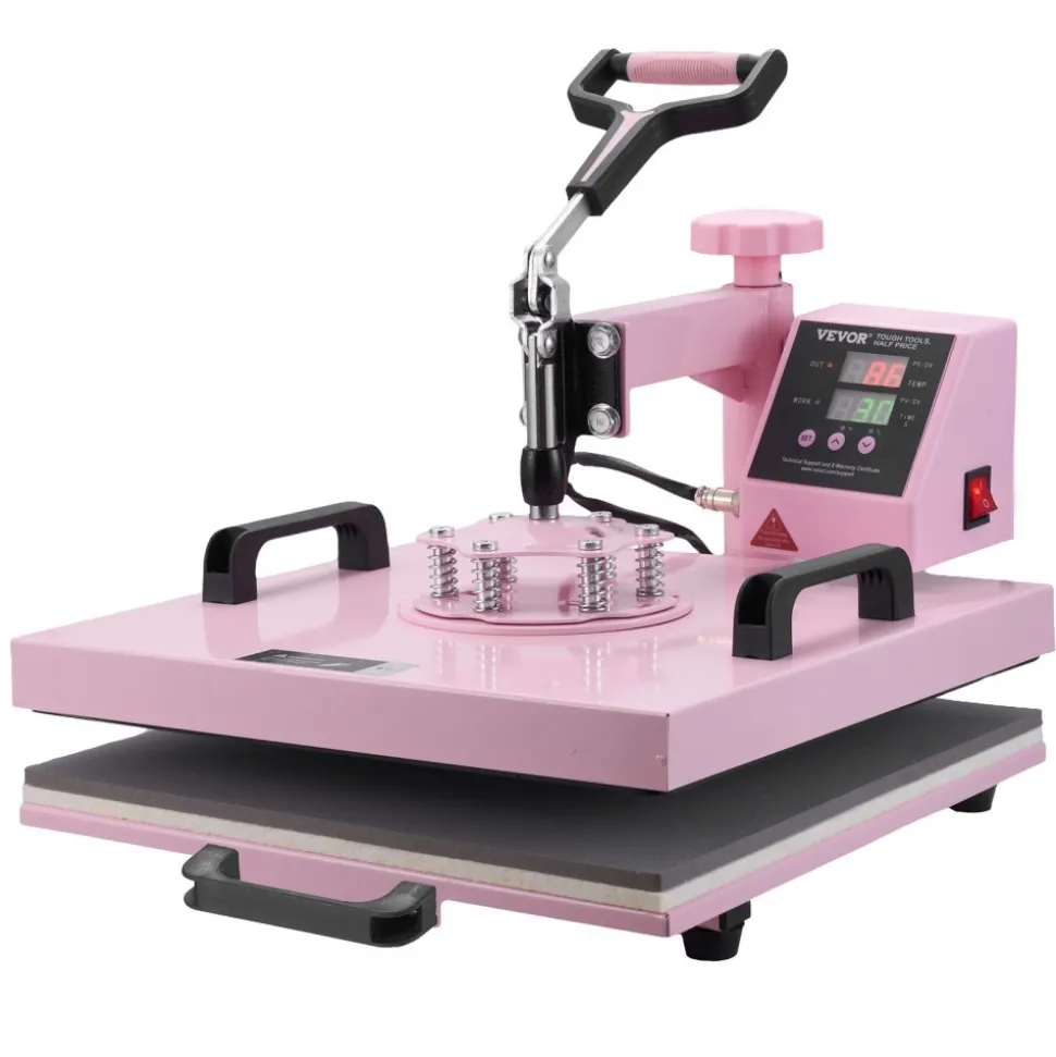VEVOR Heat Press Machine, 15 x 15 inch, 5 in 1 Heat Transfer Machine with 30 oz Tumbler Press, 360° Swing Away T-Shirt Pressing, Digital Precise Control, for T-Shirts/Mugs/Hats/Plates, Pink