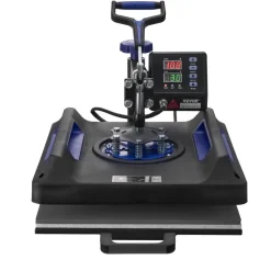 VEVOR Heat Press Machine, 15 x 15 inch, 5 in 1 Heat Transfer Machine with 30 oz Tumbler Press, 360° Swing Away Digital T-Shirt Pressing, Teflon Coating, for T-Shirts/Mugs/Hats/Plates, Black+Blue