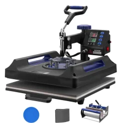 VEVOR Heat Press Machine, 15 x 15 inch, 5 in 1 Heat Transfer Machine with 30 oz Tumbler Press, 360° Swing Away Digital T-Shirt Pressing, Teflon Coating, for T-Shirts/Mugs/Hats/Plates, Black+Blue