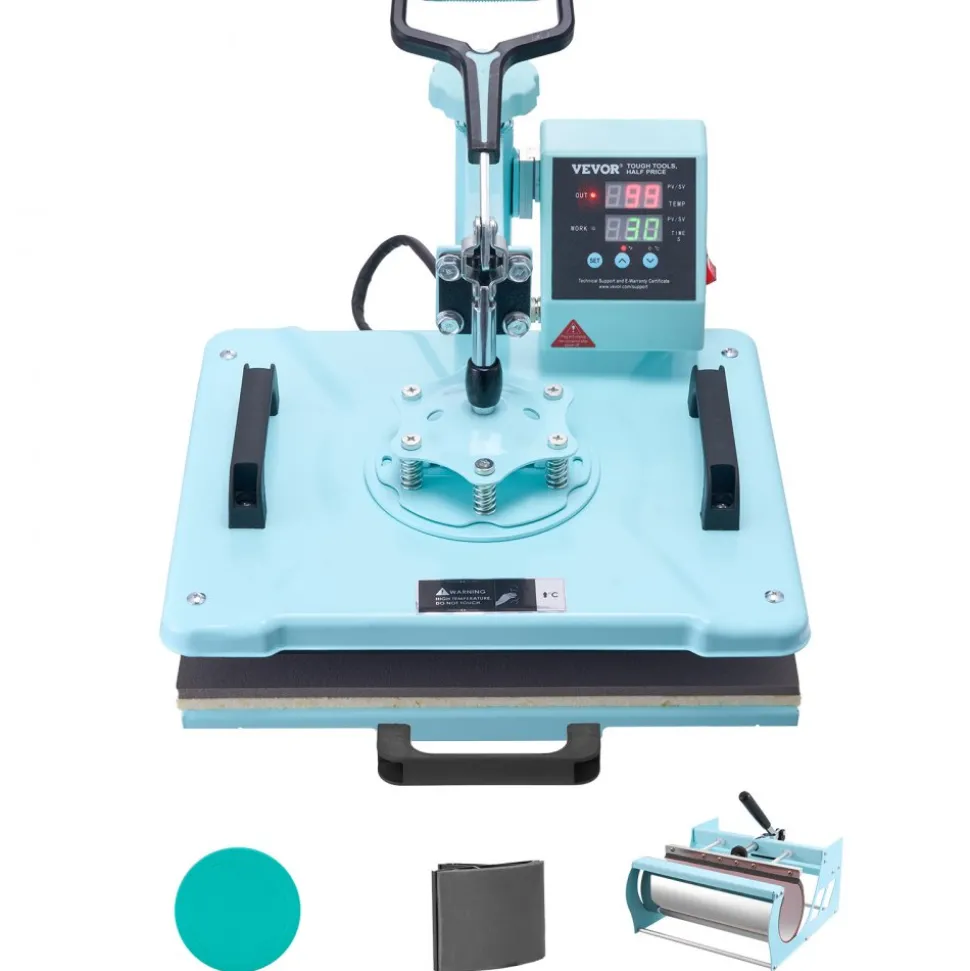 VEVOR Heat Press Machine, 12 x 15 inch, 5 in 1 Heat Transfer Machine with 30 oz Tumbler Press, 360° Swing Away T-Shirt Pressing, Digital Precise Control, for T-Shirts/Mugs/Hats/Plates, Green