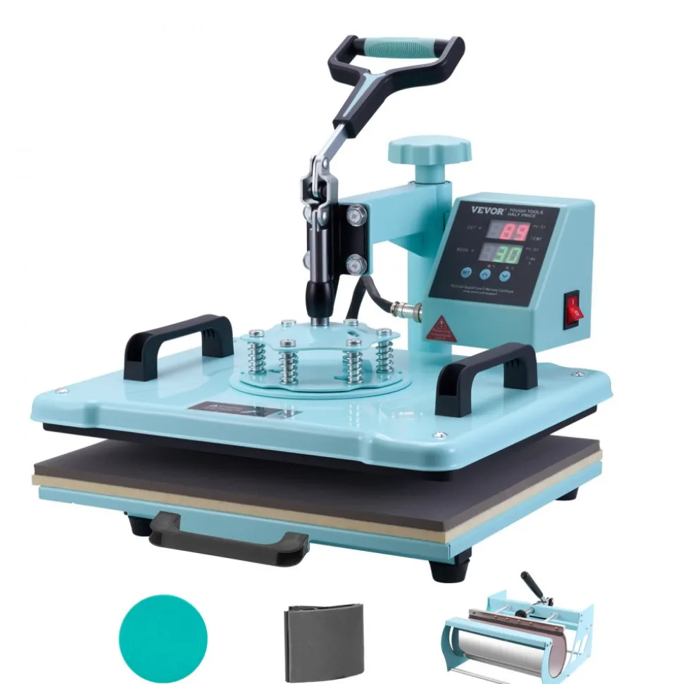 VEVOR Heat Press Machine, 12 x 15 inch, 5 in 1 Heat Transfer Machine with 30 oz Tumbler Press, 360° Swing Away T-Shirt Pressing, Digital Precise Control, for T-Shirts/Mugs/Hats/Plates, Green