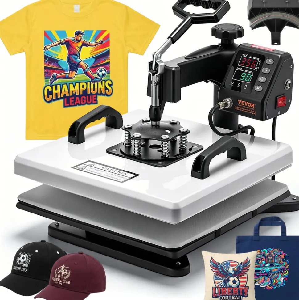 VEVOR Heat Press Machine, 15 x 15 in, 2-in-1 Multifunction, 360° Swing Away, 1200W Double Tube Fast and Even Heating, Digital Precise Control, Sublimation Press Machine for T-Shirts, Hats, Caps