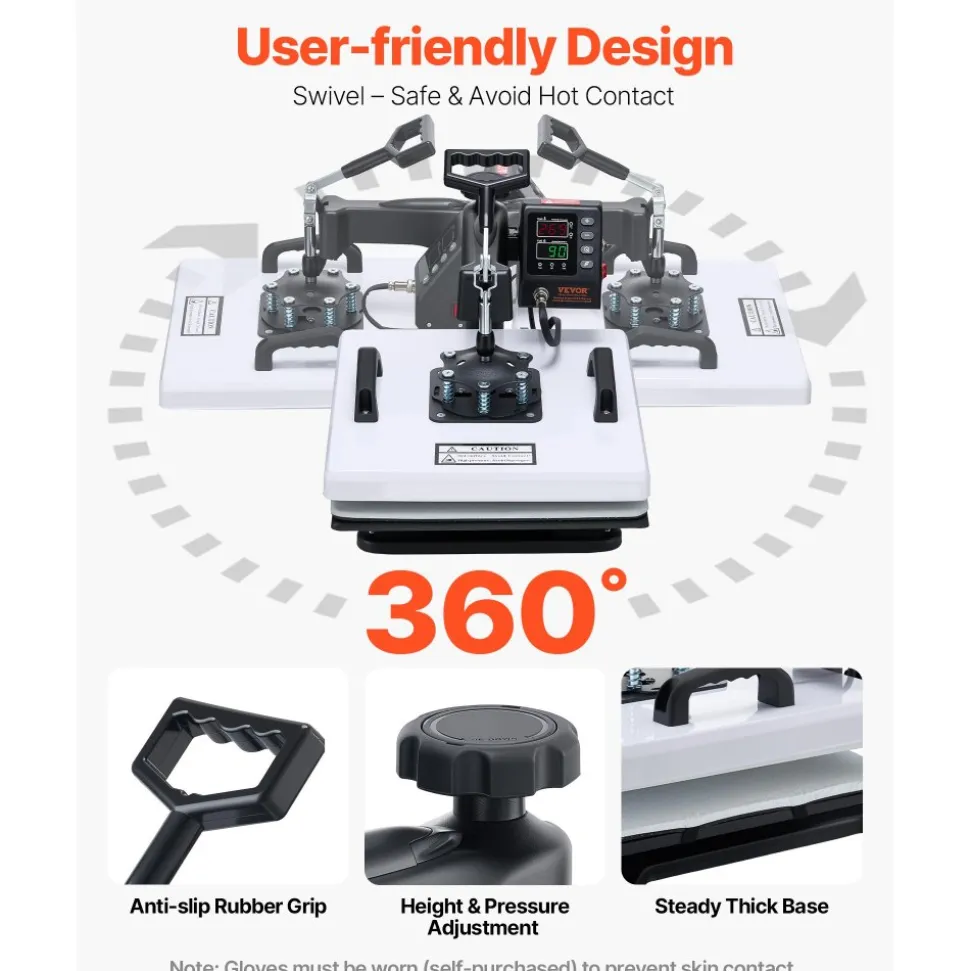 VEVOR Heat Press Machine, 15 x 15 in, 2-in-1 Multifunction, 360° Swing Away, 1200W Double Tube Fast and Even Heating, Digital Precise Control, Sublimation Press Machine for T-Shirts, Hats, Caps