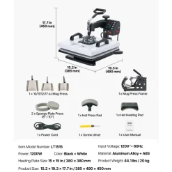VEVOR Heat Press Machine, 15 x 15 in, 8-in-1 Multifunction, 360° Swing Away, Heat Up Fast and Even, Digital Precise Control, Sublimation Press Machine for T-Shirts, Mugs, Tumblers, Caps, Plates