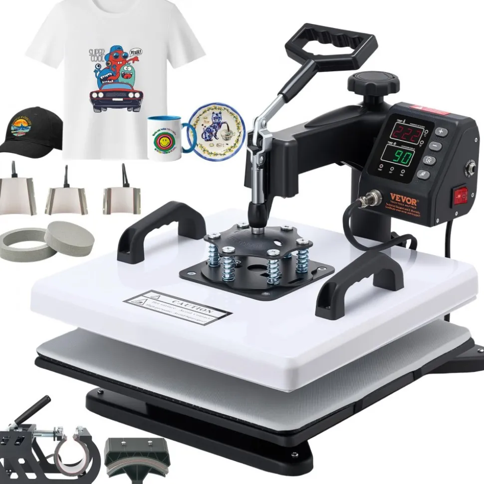 VEVOR Heat Press Machine, 15 x 15 in, 8-in-1 Multifunction, 360° Swing Away, Heat Up Fast and Even, Digital Precise Control, Sublimation Press Machine for T-Shirts, Mugs, Tumblers, Caps, Plates