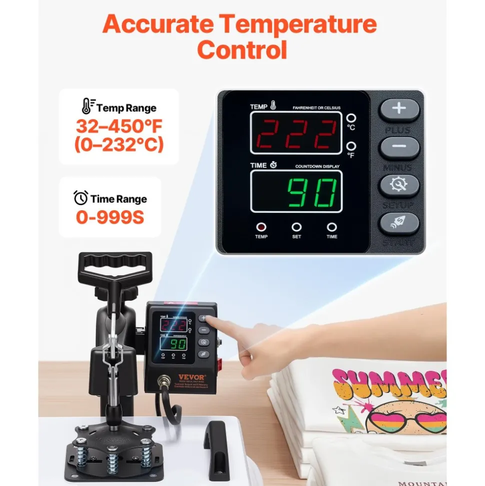 VEVOR Heat Press Machine, 15 x 15 in, 8-in-1 Multifunction, 360° Swing Away, Heat Up Fast and Even, Digital Precise Control, Sublimation Press Machine for T-Shirts, Mugs, Tumblers, Caps, Plates