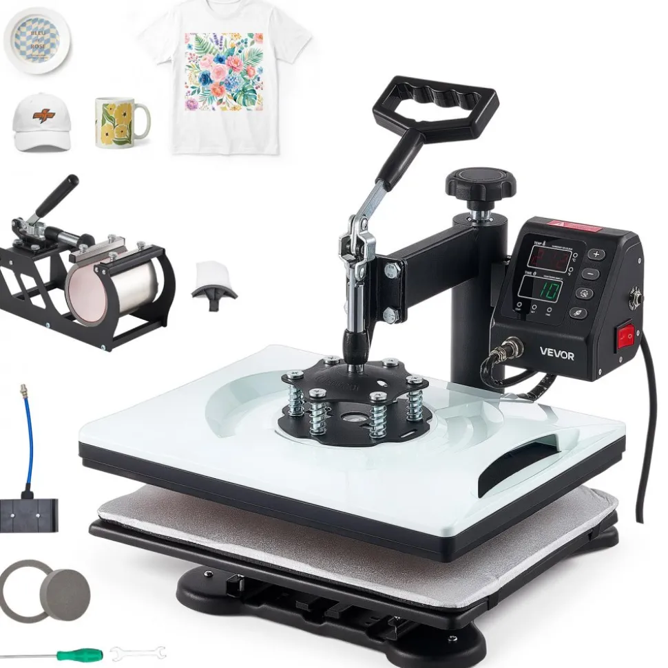 VEVOR Heat Press Machine 12 x 15 in 5-in-1 Combo Sublimation Press Machine, Heat Up Fast and Even, Digital Precise Time and Temp Control, Multi-Function, for T-Shirts, Mugs, Tumblers, Caps, Plates