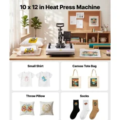 VEVOR Heat Press Machine 12 x 10 in Sublimation Press Machine Swing Away, Heat Up Fast and Even, Digital Precise Time and Temperature Control, for T-Shirts, Canvas Tote Bag, Pillowcases, Socks