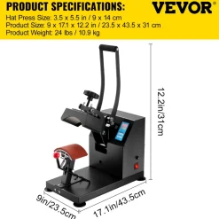 VEVOR Heat Press 6x3.75Inch Curved Element Hat Press Clamshell Design Heat Press for Hats Rigid Steel Frame No Stick Digital LCD Timer and Temperature Control (6x3.75Inch Clamshell Design)