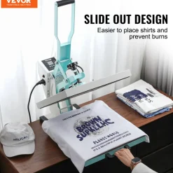 VEVOR Heat Press, 15 x 15 inch Digital Heat Press Machine, Slide Out Heat Transfer Machine, Fast and Even Heating, 2-Layer Insulation Cotton, Heat Transfer Machine for T-Shirts/Pillows/Bags, Green