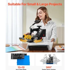 VEVOR Heat Press, 12x10Inch T-Shirt Press Machine, T-shirt Press Heat Press 30x23cm Printing Machine Heat Transfer Sublimation Machine for T-shirts