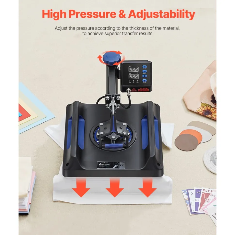 VEVOR Heat Press, 15x15in Swing Away 5 in 1 Heat Press Machine, Digital Control Multifunctional Device, Quick Heating with Safety Features, Ideal for T-shirts, Hats, Caps, Mugs, Plates