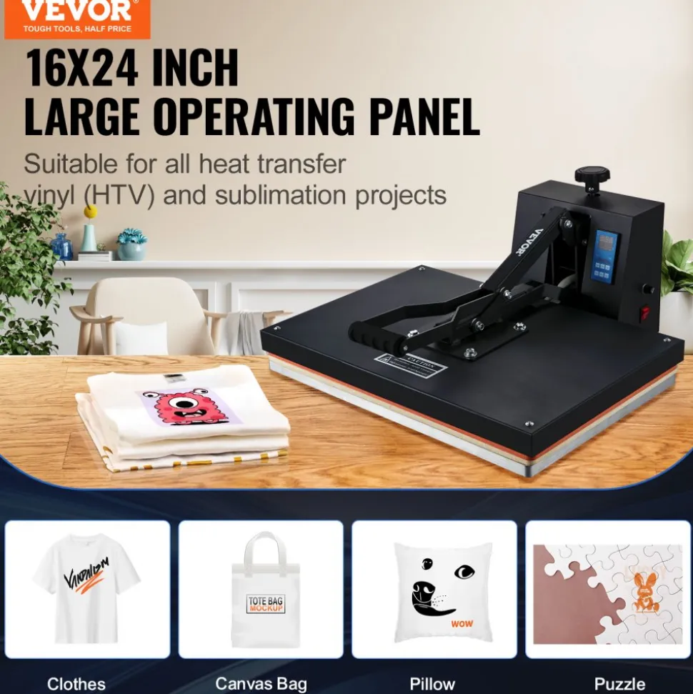 VEVOR Heat Press 16x24, 1700W Power Heat Press Machine, Fast Heating, High Pressure Heat Press Machine for T-Shirt, Digital Industrial Sublimation Printer for Heat Transfer Vinyl, Easy to Use, Black