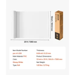 VEVOR Heat Transfer Vinyl, 12 in x 25 ft, Glossy White HTV Iron on Vinyl Roll, Easy to Cut and Weed, Strong Adhesion, Compatible with Cutting Machines, for Various Materials, T-shirts, Pillows, Hats
