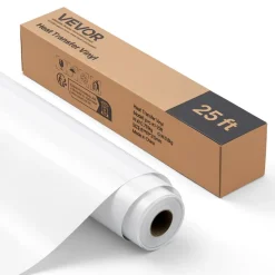 VEVOR Heat Transfer Vinyl, 12 in x 25 ft, Glossy White HTV Iron on Vinyl Roll, Easy to Cut and Weed, Strong Adhesion, Compatible with Cutting Machines, for Various Materials, T-shirts, Pillows, Hats