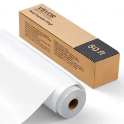 VEVOR Heat Transfer Vinyl, 12 in x 50 ft, Glossy White HTV Iron on Vinyl Roll, Easy to Cut and Weed, Strong Adhesion, Compatible with Cutting Machines, for Various Materials, T-shirts, Pillows, Hats