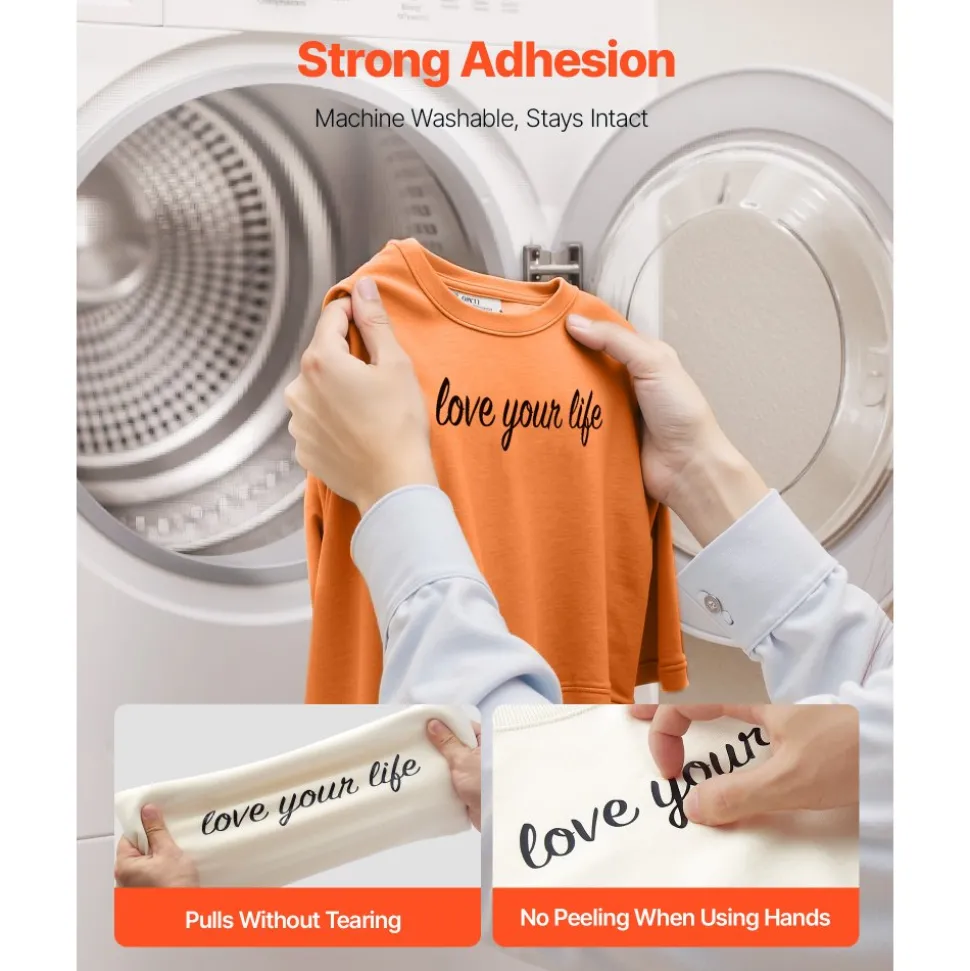 VEVOR Heat Transfer Vinyl, 12 in x 25 ft, Glossy Black HTV Iron on Vinyl Roll, Easy to Cut and Weed, Strong Adhesion, Compatible with Cutting Machines, for Various Materials, T-shirts, Pillows, Hats