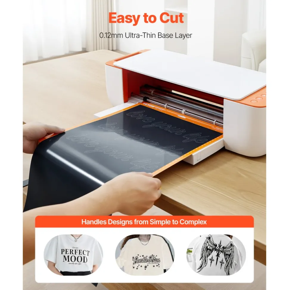VEVOR Heat Transfer Vinyl, 12 in x 25 ft, Glossy Black HTV Iron on Vinyl Roll, Easy to Cut and Weed, Strong Adhesion, Compatible with Cutting Machines, for Various Materials, T-shirts, Pillows, Hats