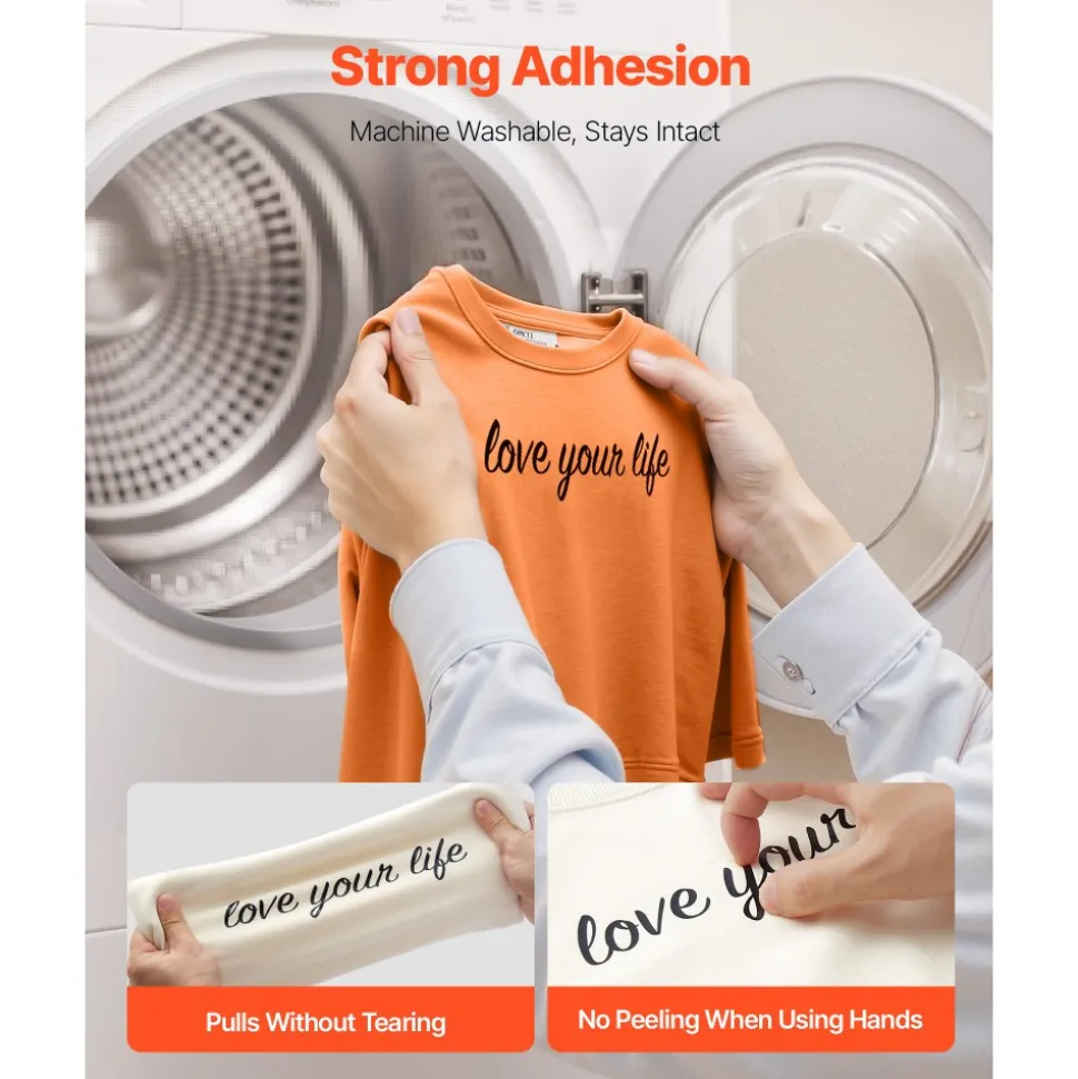 VEVOR Heat Transfer Vinyl, 12 in x 50 ft, Glossy Black HTV Iron on Vinyl Roll, Easy to Cut and Weed, Strong Adhesion, Compatible with Cutting Machines, for Various Materials, T-shirts, Pillows, Hats