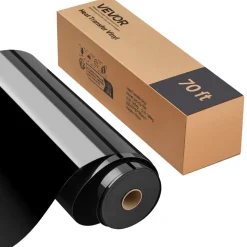 VEVOR Heat Transfer Vinyl, 12 in x 70 ft, Glossy Black HTV Iron on Vinyl Roll, Easy to Cut and Weed, Strong Adhesion, Compatible with Cutting Machines, for Various Materials, T-shirts, Pillows, Hats