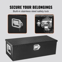 VEVOR Heavy Duty Aluminum Truck Bed Tool Box, Diamond Plate Tool Box with Side Handle and Lock Keys, Storage Tool Box Chest Box Organizer for Pickup, RV, Trailer, Truck Bed, 30"x13"x9.6", Black