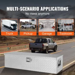 VEVOR Heavy Duty Aluminum Truck Bed Tool Box, Diamond Plate Tool Box with Side Handle and Lock Keys, Storage Tool Box Chest Box Organizer for Pickup, Truck Bed, RV, Trailer, 39