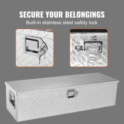 VEVOR Heavy Duty Aluminum Truck Bed Tool Box, Diamond Plate Tool Box with Side Handle and Lock Keys, Storage Tool Box Chest Box Organizer for Pickup, Truck Bed, RV, Trailer, 39