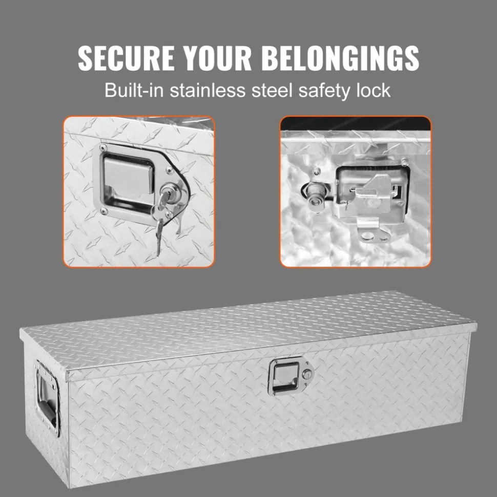 VEVOR Heavy Duty Aluminum Truck Bed Tool Box, Diamond Plate Tool Box with Side Handle and Lock Keys, Storage Tool Box Chest Box Organizer for Pickup, Truck Bed, RV, Trailer, 39"x13"x10", Silver
