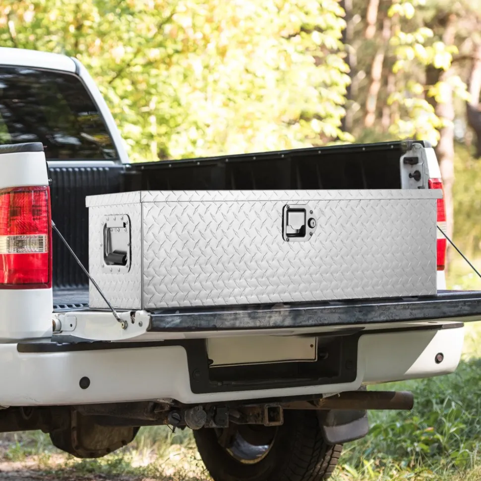 VEVOR Heavy Duty Aluminum Truck Bed Tool Box, Diamond Plate Tool Box with Side Handle and Lock Keys, Storage Tool Box Chest Box Organizer for Pickup, Truck Bed, RV, Trailer, 39"x13"x10", Silver