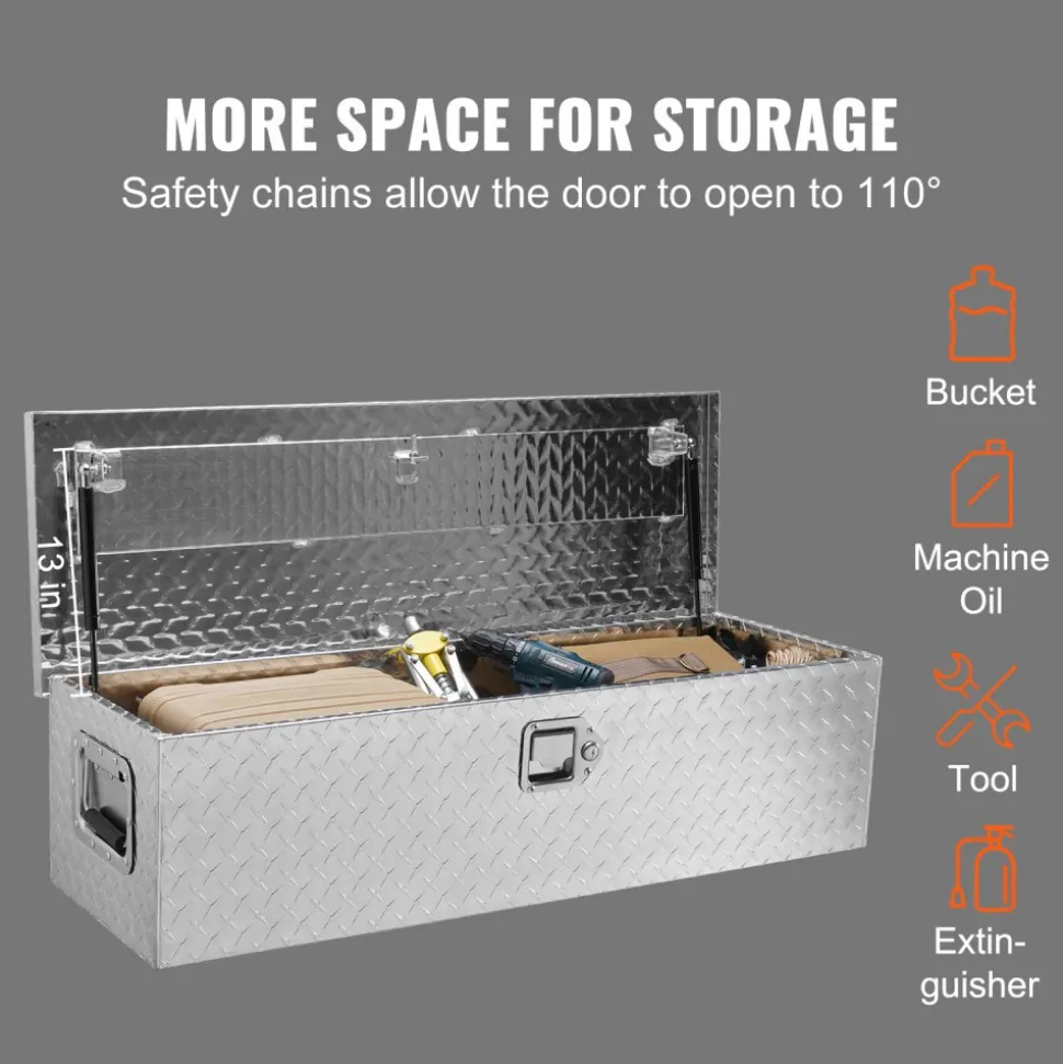 VEVOR Heavy Duty Aluminum Truck Bed Tool Box, Diamond Plate Tool Box with Side Handle and Lock Keys, Storage Tool Box Chest Box Organizer for Pickup, Truck Bed, RV, Trailer, 39"x13"x10", Silver