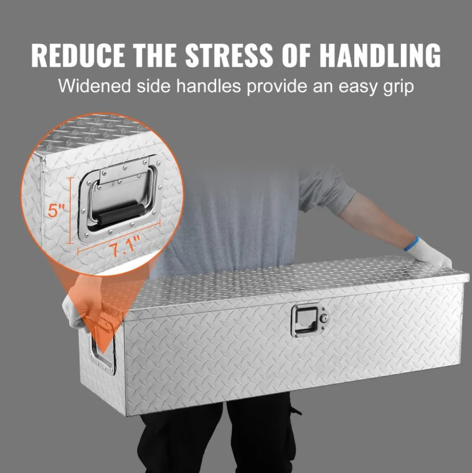 VEVOR Heavy Duty Aluminum Truck Bed Tool Box, Diamond Plate Tool Box with Side Handle and Lock Keys, Storage Tool Box Chest Box Organizer for Pickup, Truck Bed, RV, Trailer, 39"x13"x10", Silver