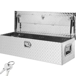 VEVOR Heavy Duty Aluminum Truck Bed Tool Box, Diamond Plate Tool Box with Side Handle and Lock Keys, Storage Tool Box Chest Box Organizer for Pickup, Truck Bed, RV, Trailer, 39