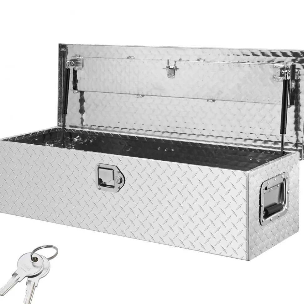 VEVOR Heavy Duty Aluminum Truck Bed Tool Box, Diamond Plate Tool Box with Side Handle and Lock Keys, Storage Tool Box Chest Box Organizer for Pickup, Truck Bed, RV, Trailer, 39"x13"x10", Silver