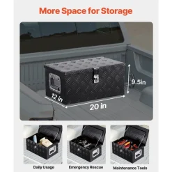 VEVOR Heavy Duty Aluminum Truck Bed Tool Box, Stripes Plated Tool Box with Side Handle and Lock Keys, Storage Toolbox Chest Organizer for Trailer, Pickup, Truck Bed, RV, 20