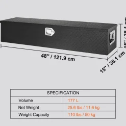 VEVOR Heavy Duty Aluminum Truck Bed Tool Box, Diamond Plate Tool Box with Side Handle and Lock Keys, Storage Tool Box Chest Box Organizer for Pickup, Truck Bed, RV, Trailer, 48
