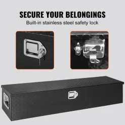VEVOR Heavy Duty Aluminum Truck Bed Tool Box, Diamond Plate Tool Box with Side Handle and Lock Keys, Storage Tool Box Chest Box Organizer for Pickup, Truck Bed, RV, Trailer, 48