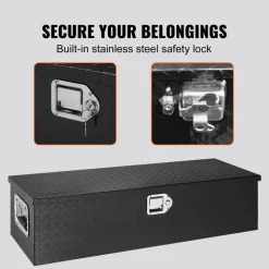 VEVOR Heavy Duty Aluminum Truck Bed Tool Box, Diamond Plate Tool Box with Side Handle and Lock Keys, Storage Tool Box Chest Box Organizer for Pickup, Truck Bed, RV, Trailer, 39