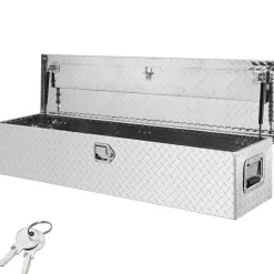 VEVOR Heavy Duty Aluminum Truck Bed Tool Box, Diamond Plate Tool Box with Side Handle and Lock Keys, Storage Tool Box Chest Box Organizer for Pickup, Truck Bed, RV, Trailer, 48"x15"x15", Silver