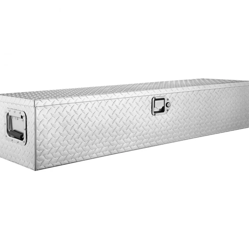 VEVOR Heavy Duty Aluminum Truck Bed Tool Box, Diamond Plate Tool Box with Side Handle and Lock Keys, Storage Tool Box Chest Box Organizer for Pickup, Truck Bed, RV, Trailer, 48"x15"x15", Silver