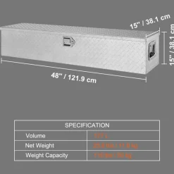 VEVOR Heavy Duty Aluminum Truck Bed Tool Box, Diamond Plate Tool Box with Side Handle and Lock Keys, Storage Tool Box Chest Box Organizer for Pickup, Truck Bed, RV, Trailer, 48