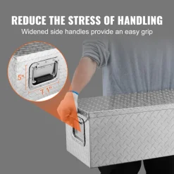 VEVOR Heavy Duty Aluminum Truck Bed Tool Box, Diamond Plate Tool Box with Side Handle and Lock Keys, Storage Tool Box Chest Box Organizer for Pickup, Truck Bed, RV, Trailer, 48