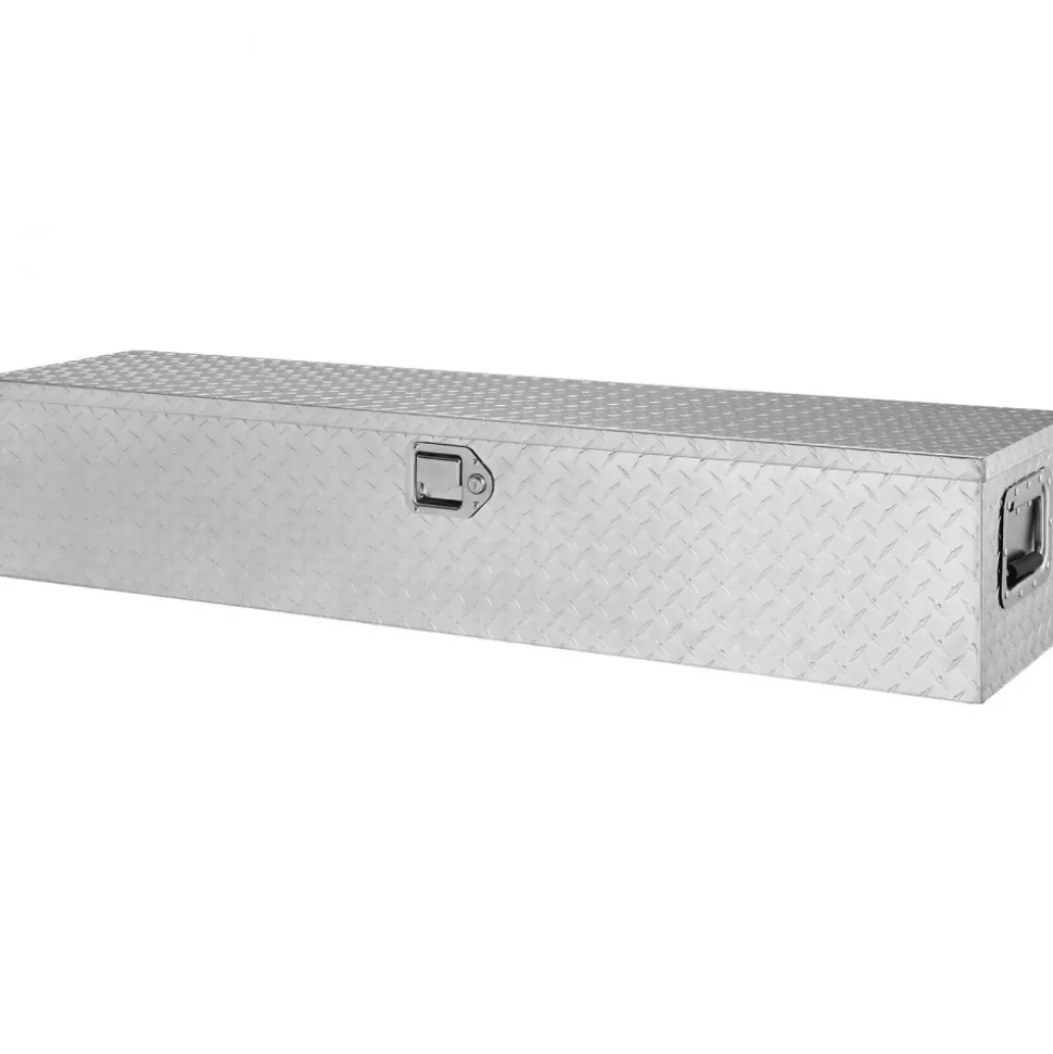 VEVOR Heavy Duty Aluminum Truck Bed Tool Box, Diamond Plate Tool Box with Side Handle and Lock Keys, Storage Tool Box Chest Box Organizer for Pickup, Truck Bed, RV, Trailer, 48"x15"x15", Silver