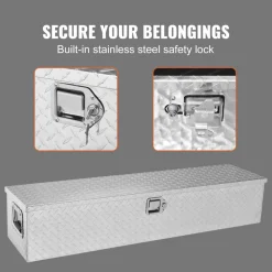 VEVOR Heavy Duty Aluminum Truck Bed Tool Box, Diamond Plate Tool Box with Side Handle and Lock Keys, Storage Tool Box Chest Box Organizer for Pickup, Truck Bed, RV, Trailer, 48