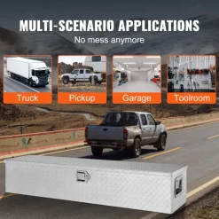 VEVOR Heavy Duty Aluminum Truck Bed Tool Box, Diamond Plate Tool Box with Side Handle and Lock Keys, Storage Tool Box Chest Box Organizer for Pickup, Truck Bed, RV, Trailer, 48
