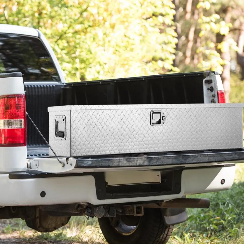 VEVOR Heavy Duty Aluminum Truck Bed Tool Box, Diamond Plate Tool Box with Side Handle and Lock Keys, Storage Tool Box Chest Box Organizer for Pickup, Truck Bed, RV, Trailer, 48"x15"x15", Silver